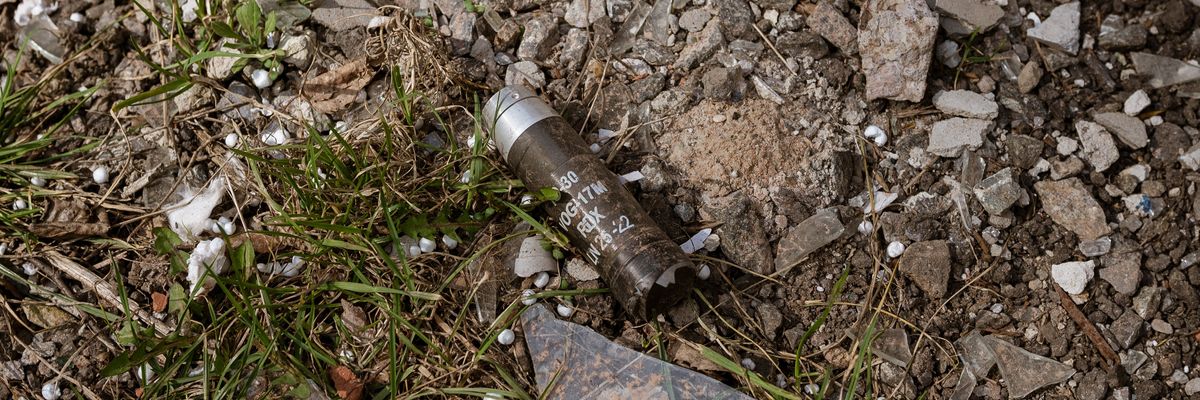 A cluster bomb capsule in Ukraine.